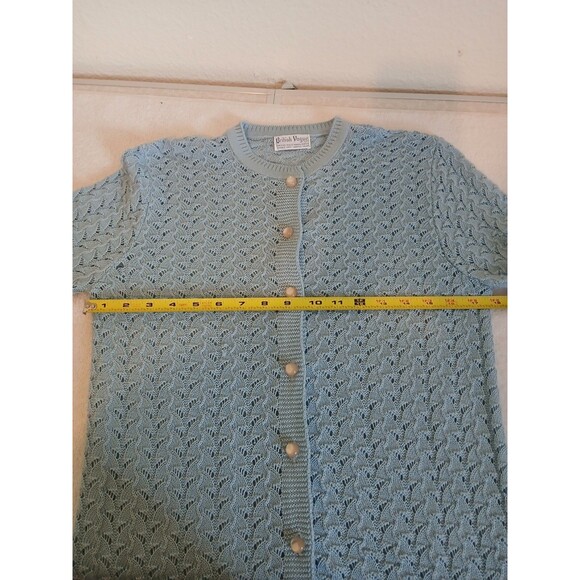 VTG BRITISH VOGUE CARDIGAN SWEATER WOMENS SMALL BLUE KNIT LACED BUTTON UP - Picture 11 of 16